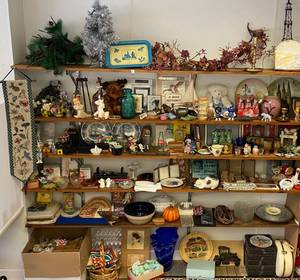 Six Large Shelves Full Of Vintage Household items