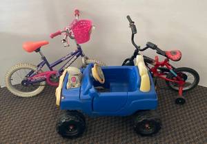Two Kids Bikes And Little Tikes Push Car