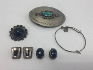 Vintage Sterling Silver Items Most Marked And Unmarked Belt Buckle with Turquoise