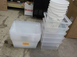 16 Totes No Covers and 3 - 5 Gallon...