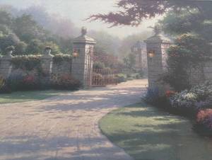 lot 12 image: Large Framed Summer Gate Print by Thomas Kinkade