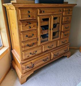 lot 32 image: Tall Wood Dresser by Belle Reve