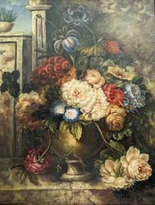 lot 49 image: Gold Framed Canvas Floral Painting