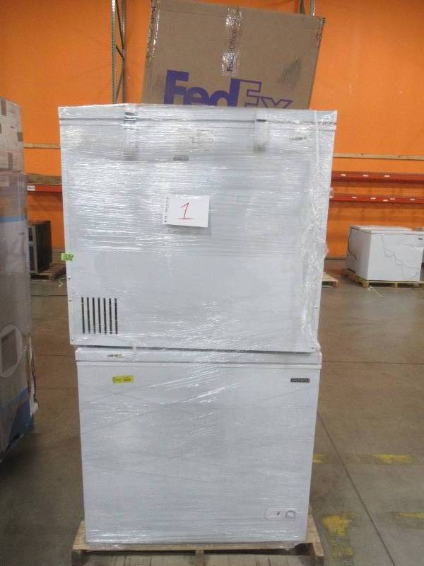 lot 1 image: UNTOUCHED WHOLESALE PALLET OF SCRATCH AND DENT ANDOR UNCLAIMED RETURNED CHEST AND VERTICAL FREEZERS