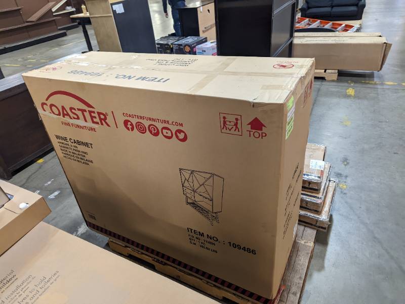 lot 609 image: Coaster Furniture Wine Cabinet In Teak - NEW IN BOX