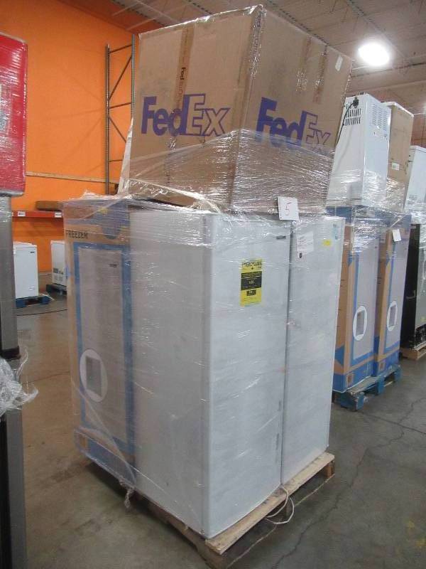 lot 5 image: UNTOUCHED WHOLESALE PALLET OF SCRATCH AND DENT ANDOR UNCLAIMED RETURNED VERTICAL FREEZERS AND MORE