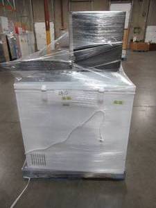 lot 23 image: LARGE WHOLESALESALVAGE PALLET (4 Pieces) OF FRIGIDAIRE 7.5 TOP FREEZERREFRDGERATOR, 4.4 BEVERAGE CENTER AND THOMPSON 7.0 CHEST FREEZER