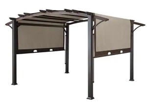 lot 7 image: Hampton Bay Orchard Park 10.6 ft. x 13.3 ft. Brown Steel Arched Beam Pergola with Sling Canopy, A106009001 - Unclaimed Freight - PARTIALLY OPEN BOX