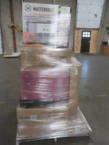 lot 6 image: LARGE WHOLESALESALVAGE PALLET Of FURNITURE PARTS, SMALL HOUSEWARES, BUILDING MATERIALS AND MORE