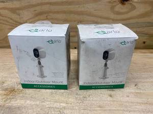 lot 127 image: ARLO Lot of 2- Adjustable Indoor or Outdoor Mounts - Mount to Table, Wall or Ceiling, Compatible with Ultra, Ultra 2, Pro, Pro 2, Pro 3, Pro 4, Essential, Go and Cameras, White