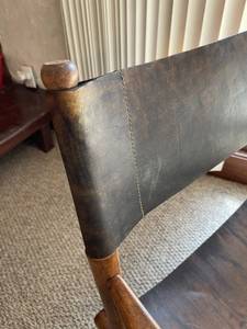 lot 2 image: Mid Century Folding Leather TELESCOPE Directors Chair