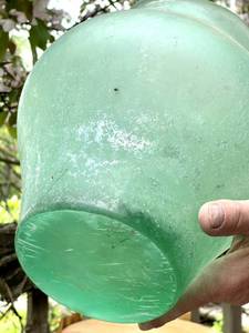 lot 53 image: Large Vintage Blown Green 2-Handled Glass Vase