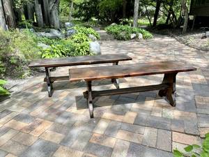 lot 74 image: Matching Pair of Wooden Benches