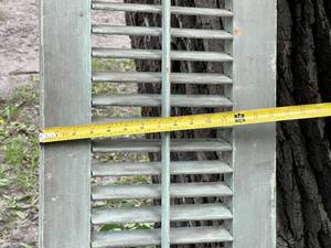 lot 82 image: Vintage Primitive Farmhouse Green Painted Storm Shutters w Flat Top