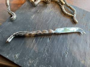 lot 105 image: Unique Brass Octopus Cheese Tray &amp Knife - Never Used