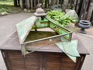 lot 128 image: Stained Glass Mission Style Hanging Lamp (AS IS)
