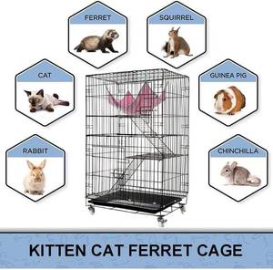 lot 114 image: AVEEN 3-Tier FeretSmall Animal Cage with 2 Front Doors, 40 x 24 x 17