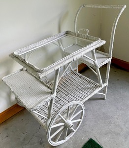 Wonderful White Wicker Cart with a Glass Top