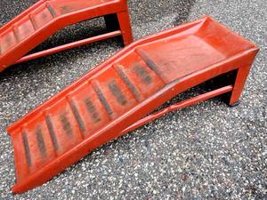 Set of Red Metal Car Ramps