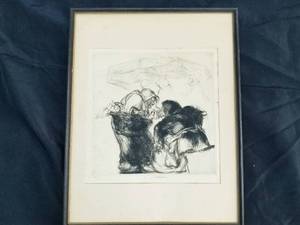 lot 30 image: A Market Argument Blampied Etching
