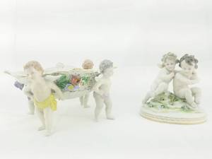 lot 59 image: 2 Dresden Porcelain Angels a Dish, and a Figurine