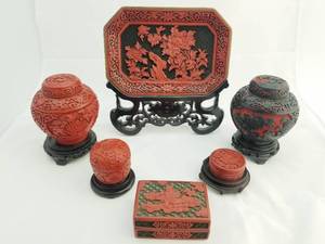 lot 89 image: Group of 6 Chinese Cinnabar Pieces