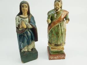 lot 96 image: Wood Figures of Mary and Jesus