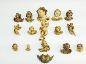 lot 98 image: Group of 15 Assorted Wood Angel Heads