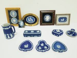 lot 111 image: Group of 12 Royal Blue and White Wedgewood Jasperware Porcelain Pieces