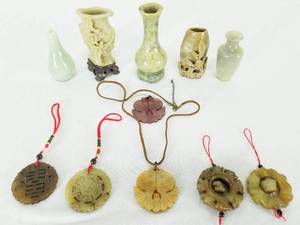 lot 142 image: Group of Stone Carved Asian Vases and Medallions