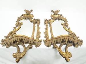 lot 152 image: Pair of Ornate Carved Gilt Mirrors with Small Shelf