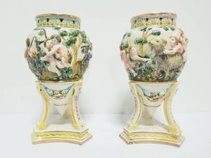 lot 161 image: Pair of Large Capodimonte Decorative Vases