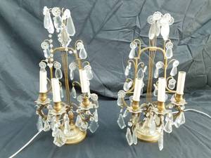 lot 164 image: Pair of Gilt and Crystal Candlestick Lamps