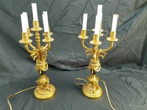 lot 166 image: Gilt Candelabra Lamps