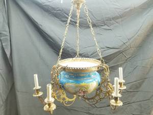 lot 187 image: Sarreguemines Porcelain and Brass Light Fixture