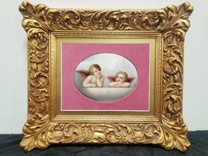 lot 144 image: Painted Porcelain Plaque of Putti