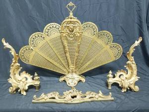 lot 193 image: 4 Piece Solid Brass Fireplace Accessories