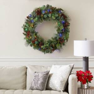 lot 35 image: New 32 Greenry Artificial Christmas Wreath with Dual Color L.E.D. Lights