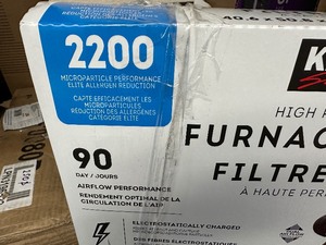 lot 26 image: 4 Pack Kirkland 16x20  2200 High Filtration Furnace Filters - New open Box