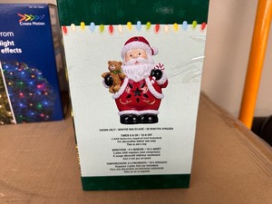 lot 59 image: Ceramic LED Holiday Figurine SANTA CLAUS Light Up 8 Timer Sparkle - New Damaged Box