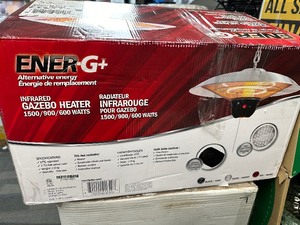lot 82 image: EnerG 1500-Watt Infrared Electric Outdoor Hanging Heater with LED and Remote HEA-21522 Silver - Open Box Like New