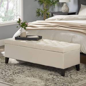 lot 37 image: New Christopher Knight Home Ottilie Velvet Storage Ottoman, Ivory 17.5D x 51.0W x 17.00H