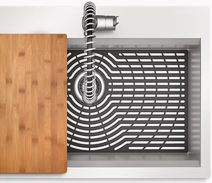 lot 71 image: Kohler Pro-Inspired Kitchen Sink Kit - Includes Kohler Sink, Kohler Lir Faucet, Cutting Board, etc - Open Box Very Good - Different Faucet
