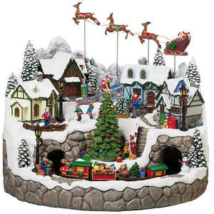 lot 91 image: Rare Item - Hand Painted Snowy Holiday Village with Light and Music - New - Some Damage to Retail Packaging