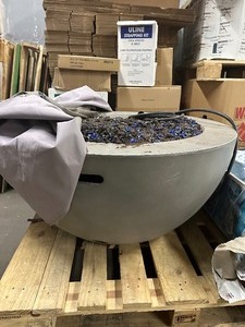 lot 93 image: FAUX CONCRETE GAS FIRE PIT with Cover - Used Very Good