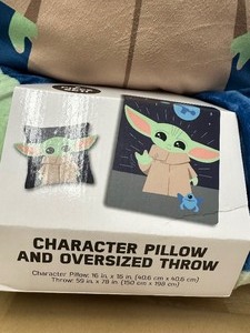 lot 94 image: New Star Wars Mandlorean Baby Yoda 2 Piece Oversized throw Blanket and Pillow Set