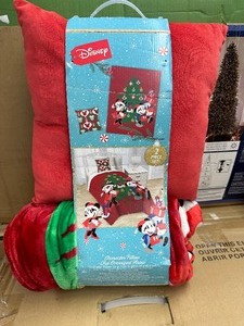 lot 101 image: New Disney Holiday  Christmas Classic Mickey Mouse 2 Piece Oversized throw Blanket and Pillow Set