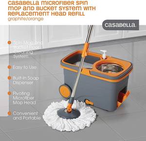 lot 57 image: Casabella Microfiber Spin Mop and Bucket System with Replacement Head Refill, GraphiteOrange