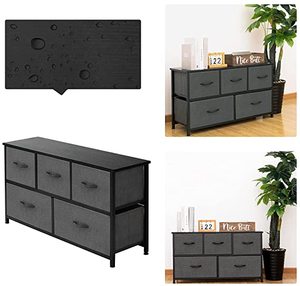 lot 100 image: AZL1 Life Concept Extra Wide Dresser Storage Tower with Sturdy Steel Frame, 5 Drawers, BlackGray