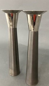 lot 24 image: Sleek Mid-Century Steel Candle Sticks